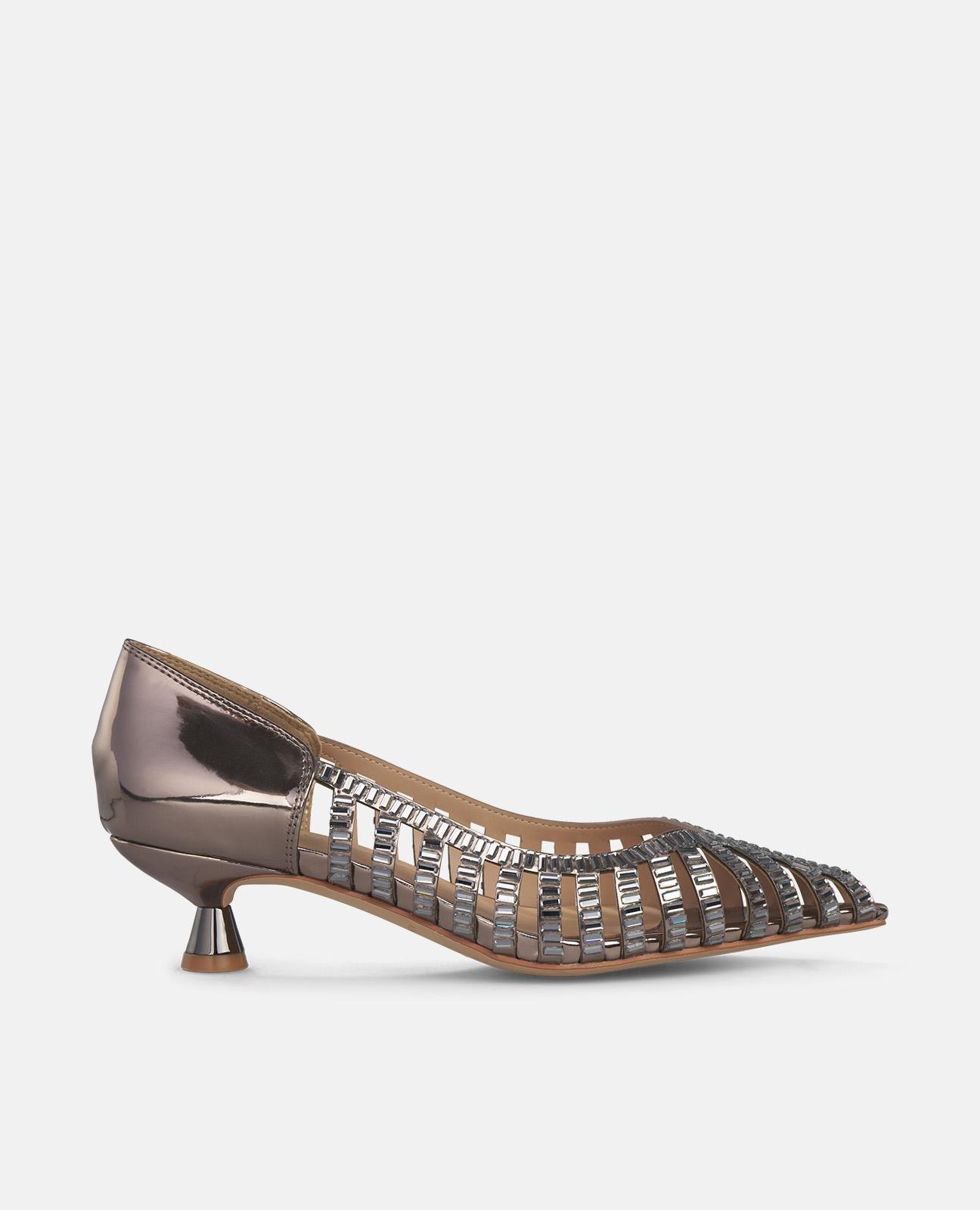 Sapatos de Salto Baixos Efeito Espelho sem Fecho Prata-1