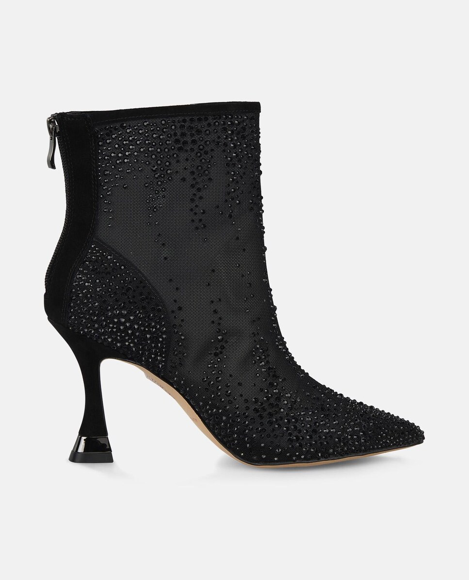 Botins de Salto com Detalhes de Pedraria e Biqueira Pontiaguda Preto-1