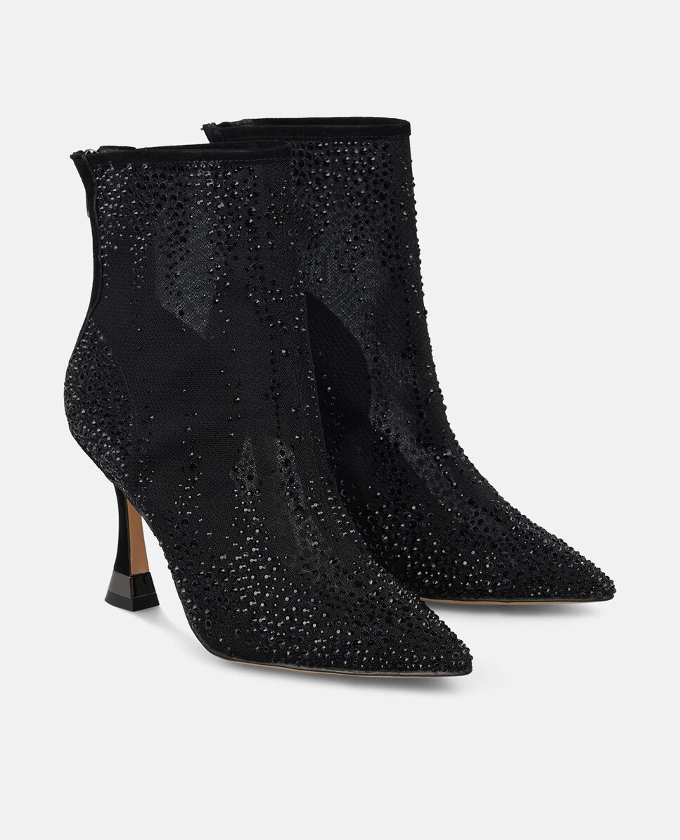 Botins de Salto com Detalhes de Pedraria e Biqueira Pontiaguda Preto-2