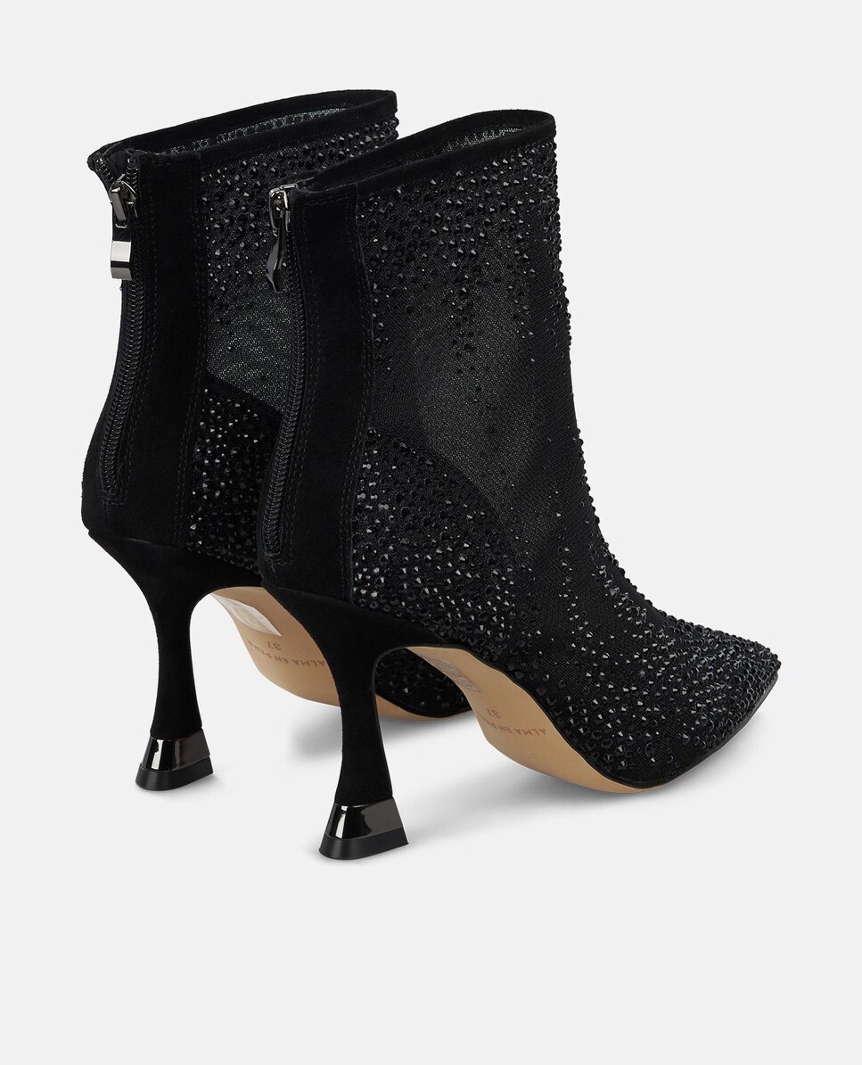 Botins de Salto com Detalhes de Pedraria e Biqueira Pontiaguda Preto-3