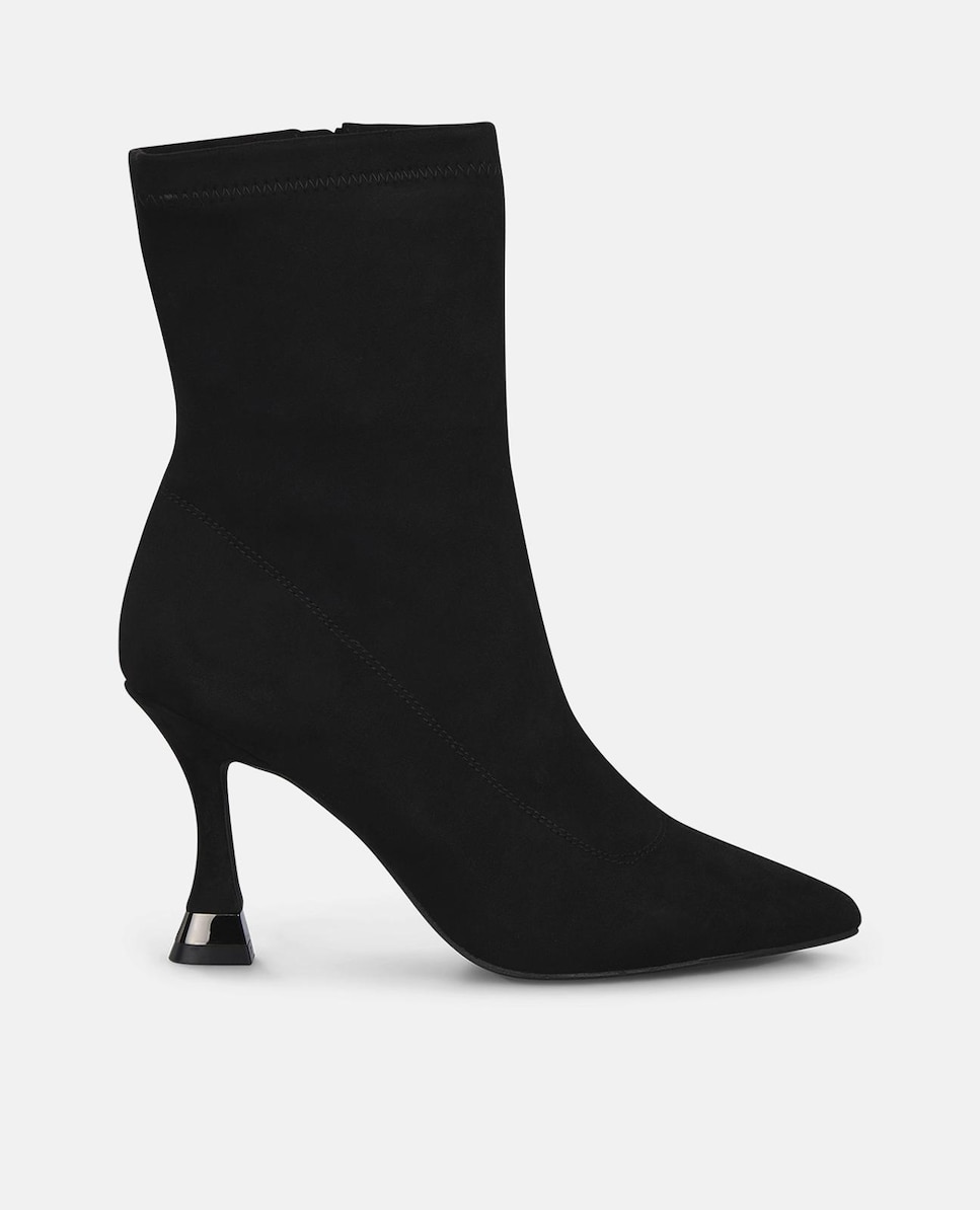 Botins Básicos Ajustados de Salto Agulha com Biqueira Pontiaguda Preto-1