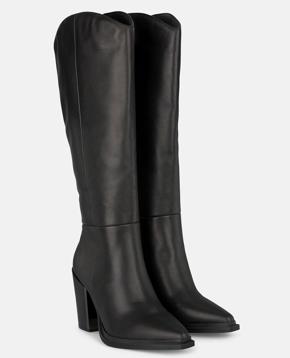 Botas de Salto Largo com Biqueira Pontiaguda Preto-2