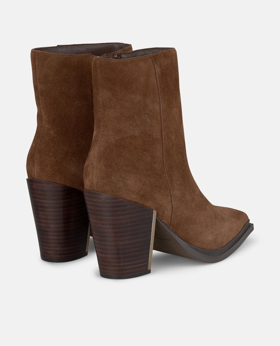 Botins com Salto Largo e Biqueira Afiada Camel-3