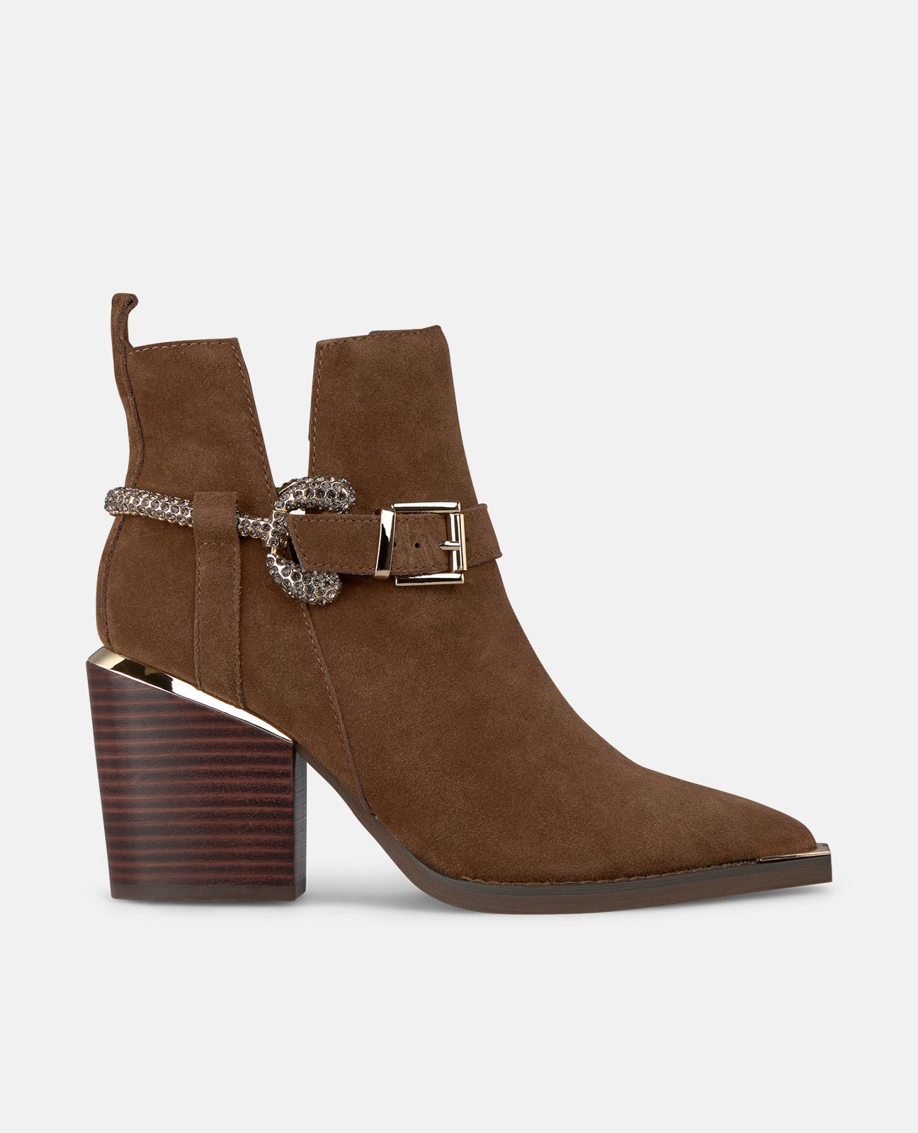 Botins Básicos com Salto Largo e Biqueira Afiada Camel-1