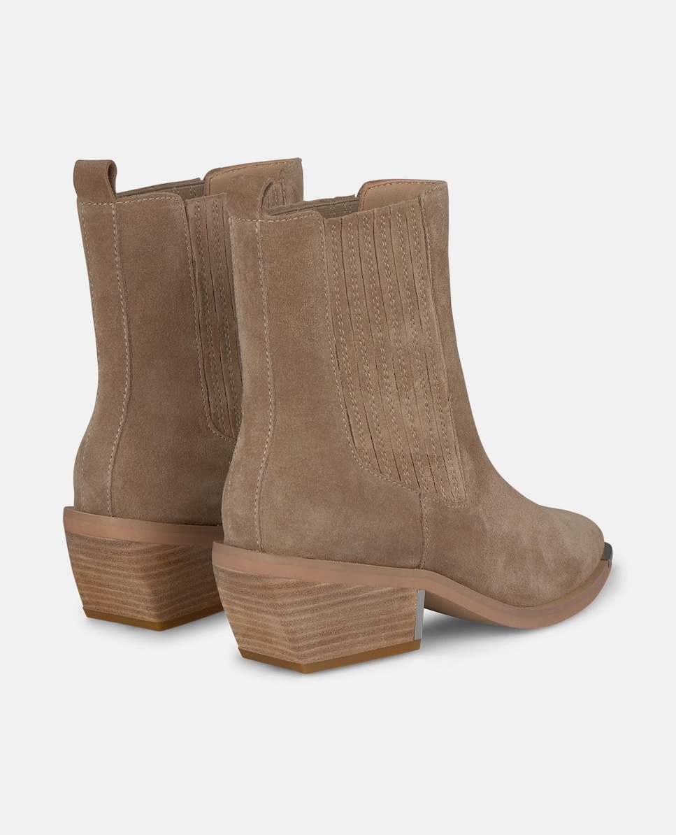 Botins com Salto Largo e Biqueira Afiada Bege-3