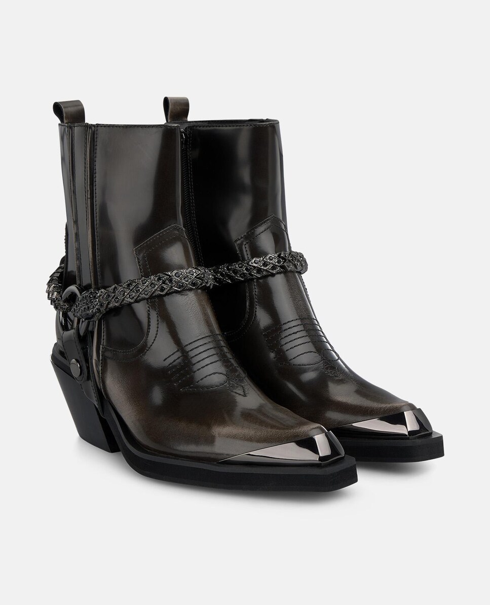 Botins Cowboy com Detalhe de Serpente e Tacão Largo Castanho-2