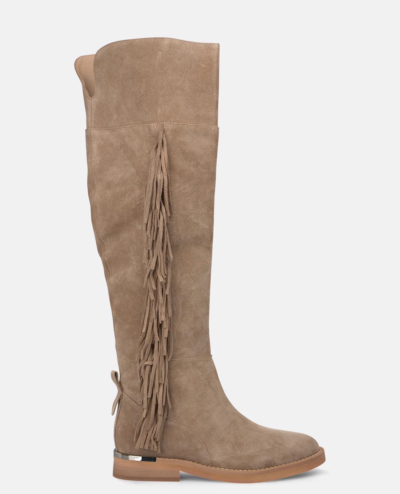Botas Rasas com Franjas e Fecho Zip Bege-1
