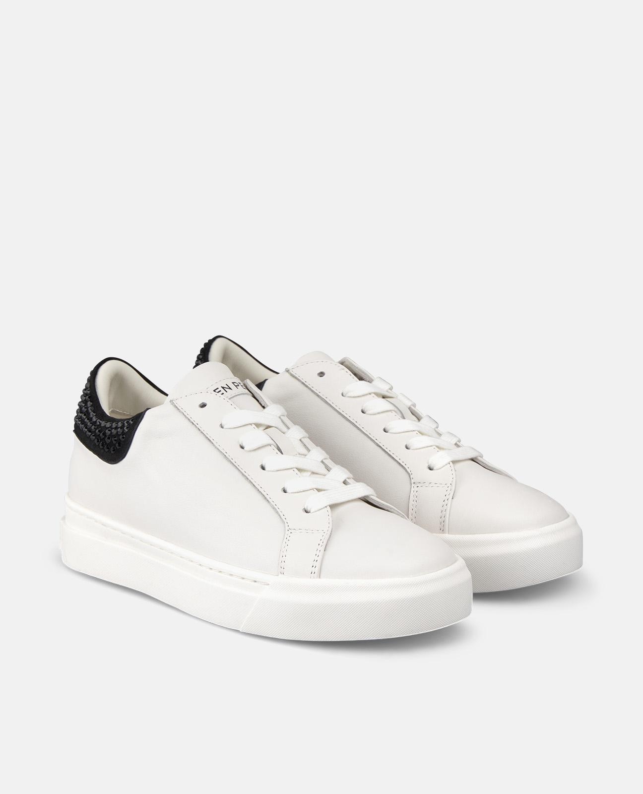 Sapatilhas Desportivas de Pele com Detalhes de Pedraria e Plataforma Branco-2