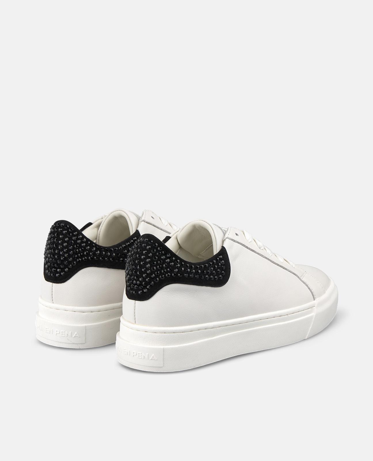 Sapatilhas Desportivas de Pele com Detalhes de Pedraria e Plataforma Branco-3