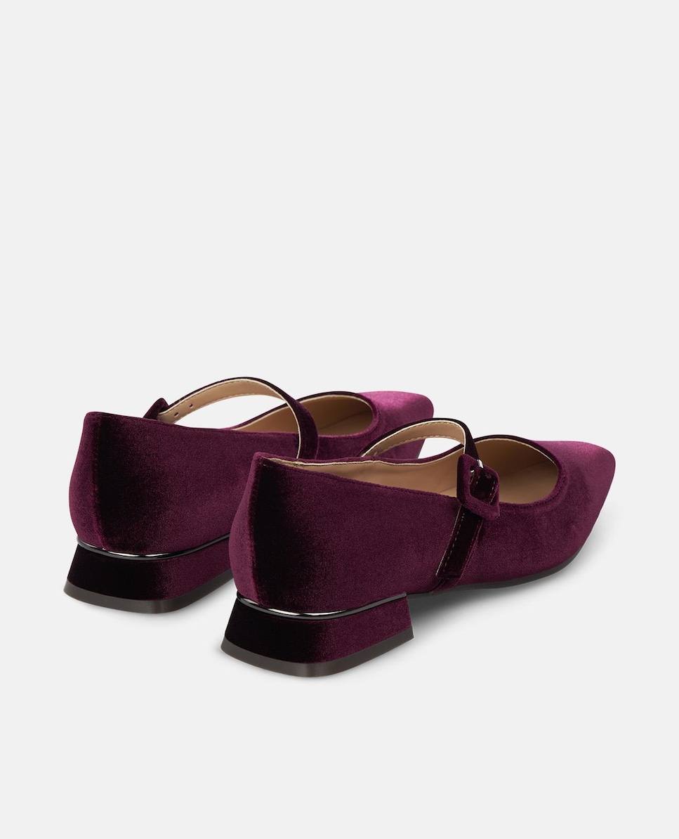 Sapatos de Presilha com Salto Lisos de Biqueira Pontiaguda e Fecho com Fivela Bordeaux-3