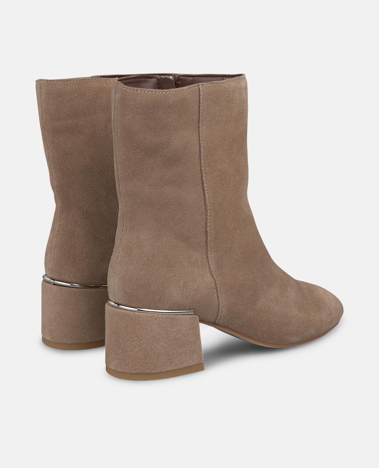 Botins com Salto e Fecho Zip Bege-3