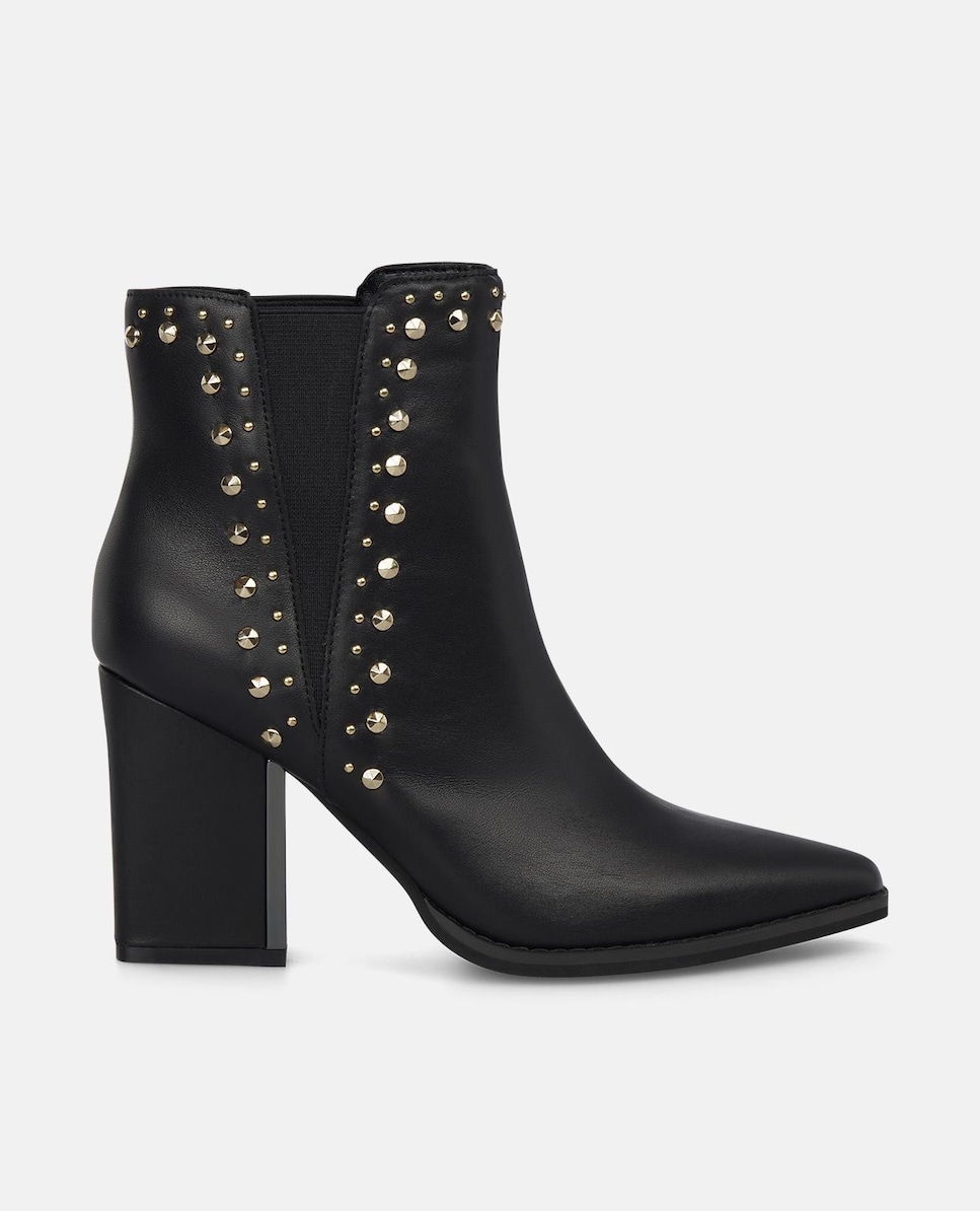 Botins Elásticos com Salto e Tachas Preto-1