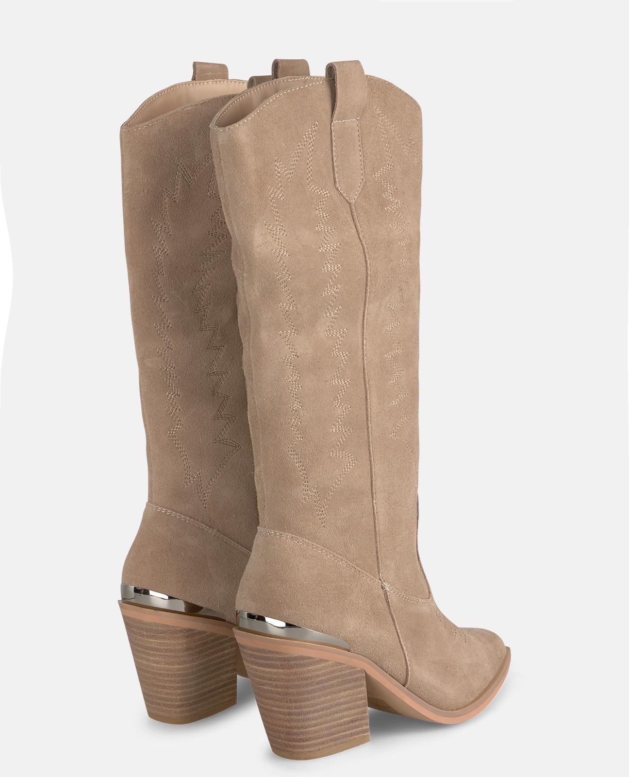 Botas Básicas Cowboy com Salto e Detalhe Metalizado Vison-3