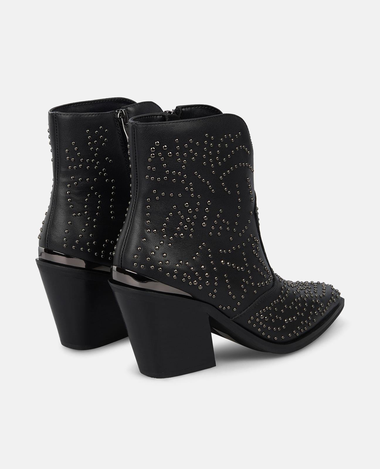 Botines de mujer con tacón ppuntera afilada y detalles Preto-3