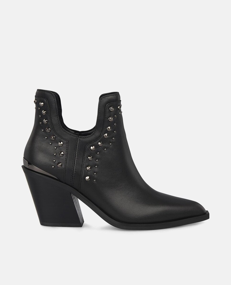 Botins Cowboy com Tacão Abertura e Tachas sem Fecho Preto-1