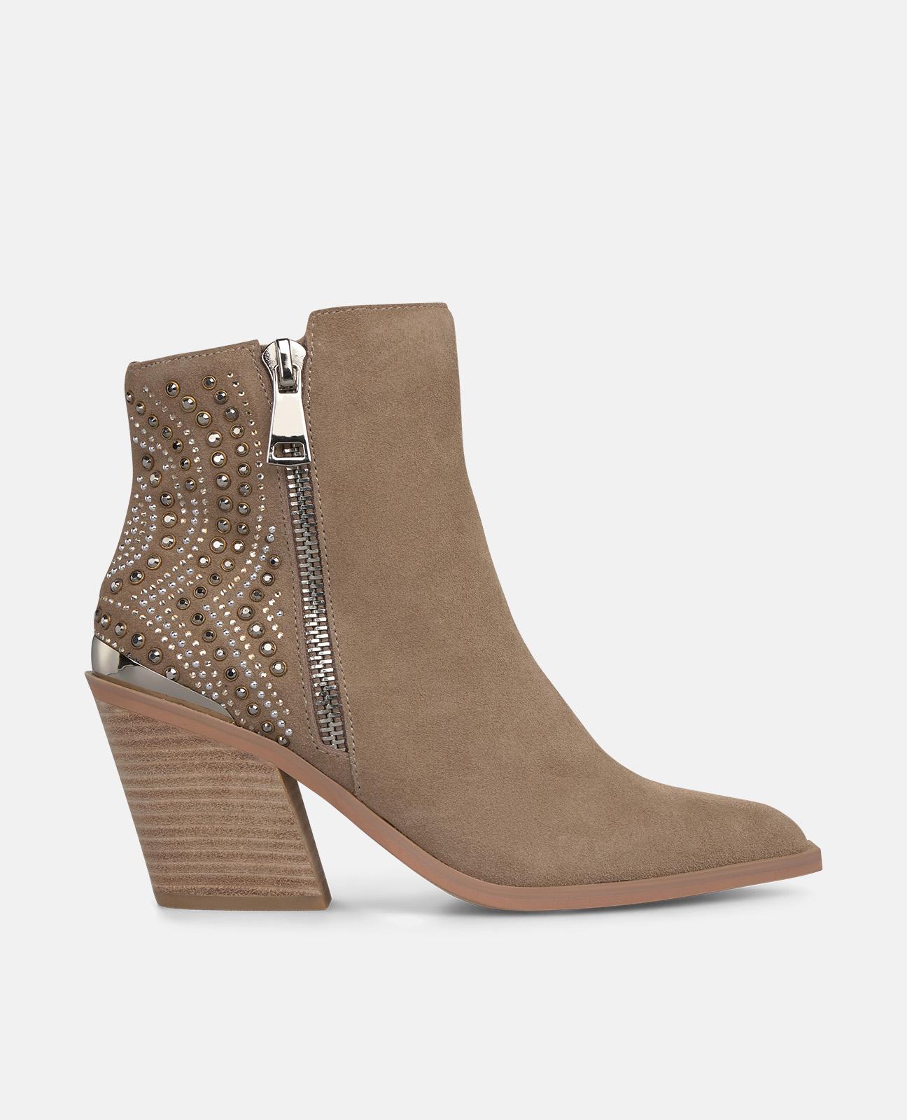 Botins Cowboy com Salto Biqueira Afiada e Fecho Zip Vison-1