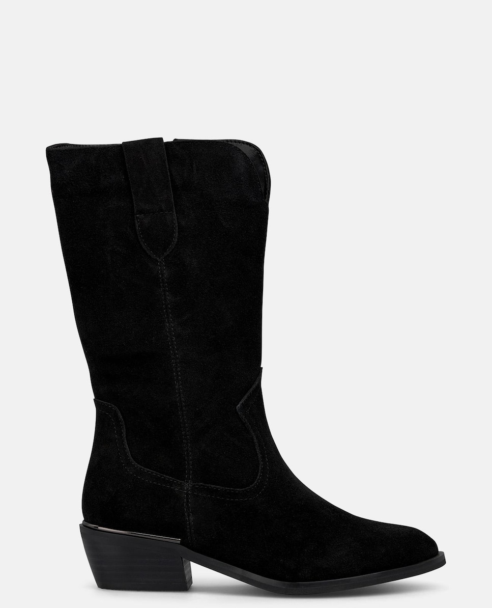 Botas Rasas com Abertura Frontal no Cano Preto-1