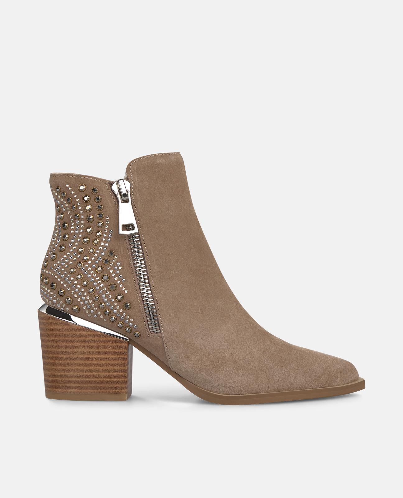 Botins Cowboy com Salto com Tachas de Pedras e Fecho Zip Vison-1