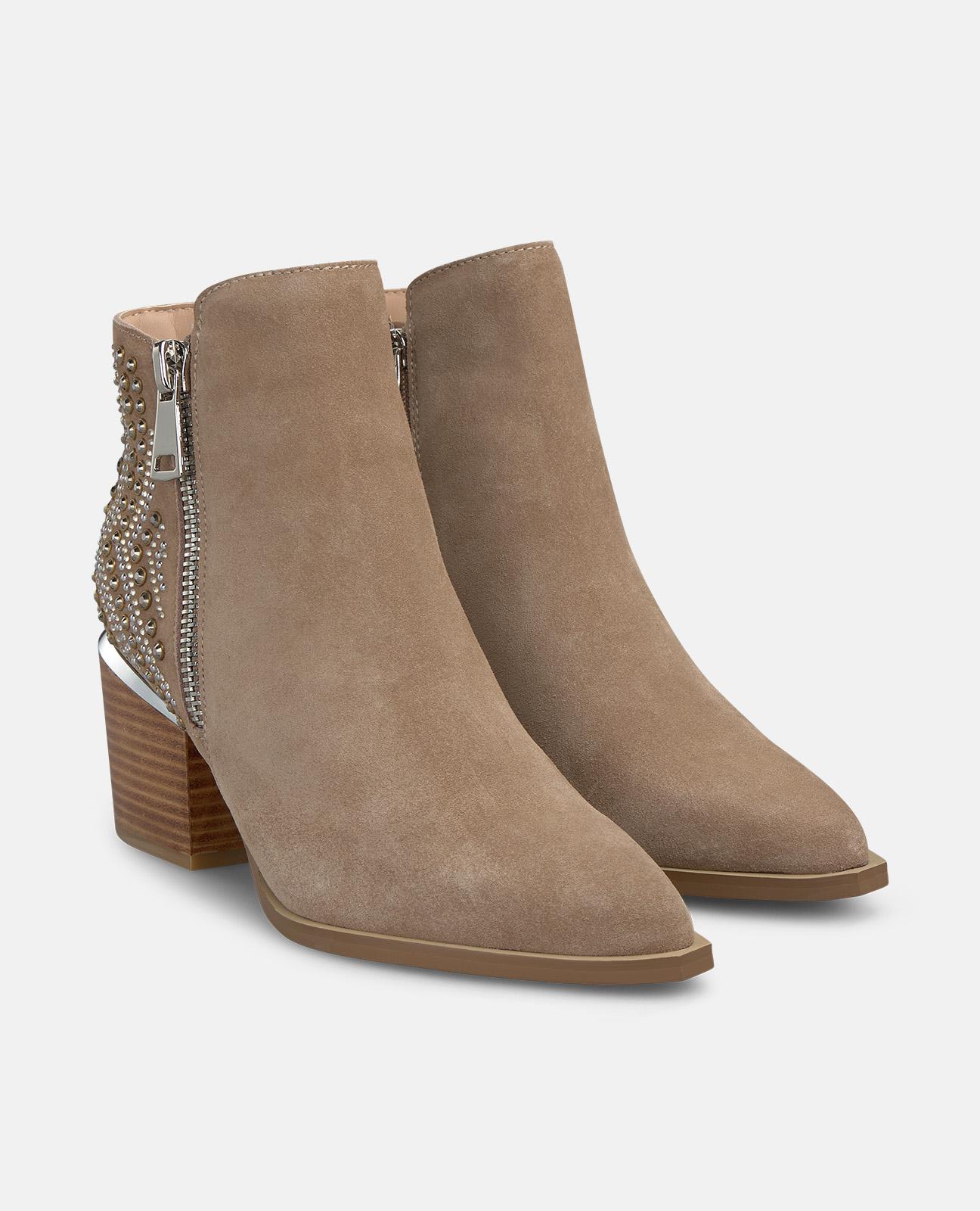 Botins Cowboy com Salto com Tachas de Pedras e Fecho Zip Vison-2
