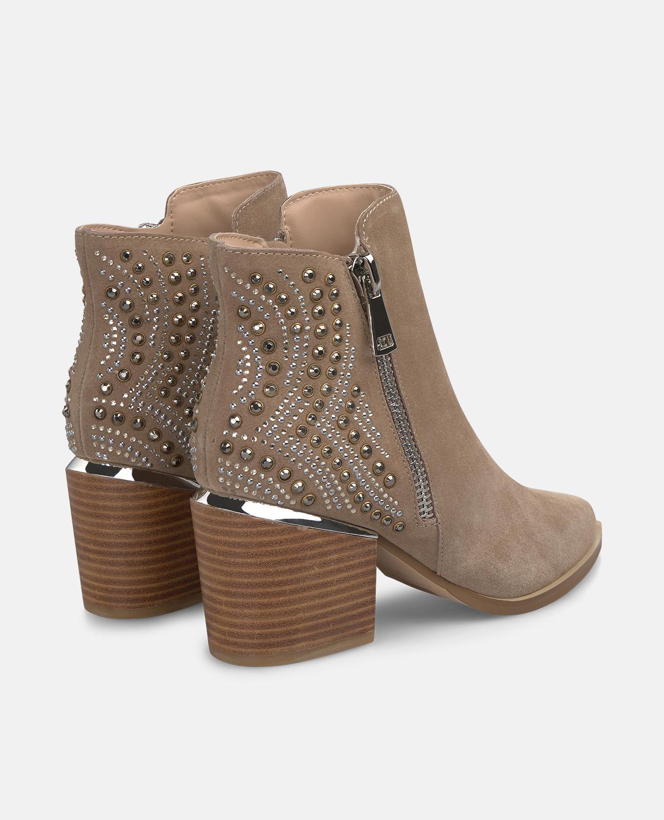 Botins Cowboy com Salto com Tachas de Pedras e Fecho Zip Vison-3
