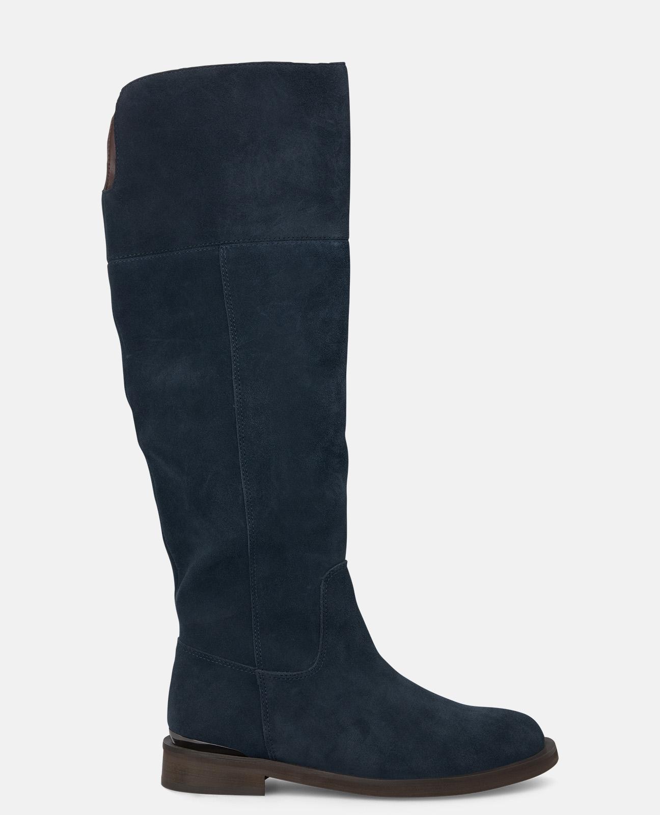 Botas Rasas com Biqueira Redonda sem Fecho Azul-marinho-1