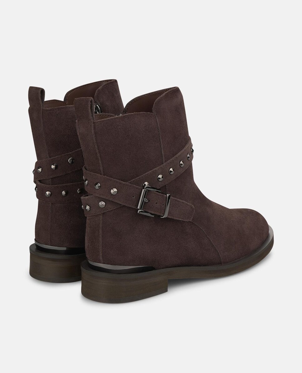 Botins Básicos de Pele com Detalhes e Biqueira Redonda Castanho-escuro-3