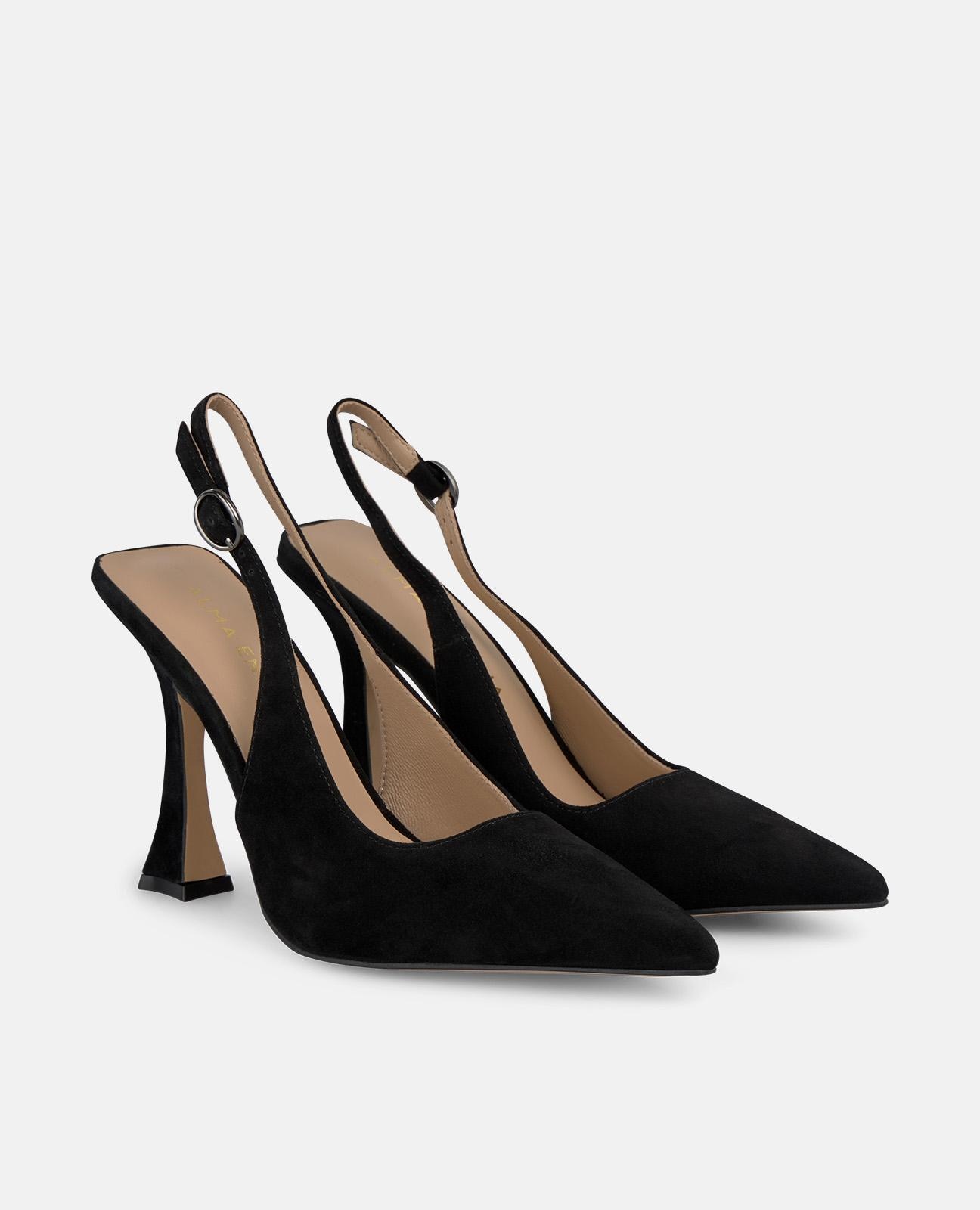Sapatos de Salto com o Calcanhar Aberto e Fecho de Fivela Preto-2