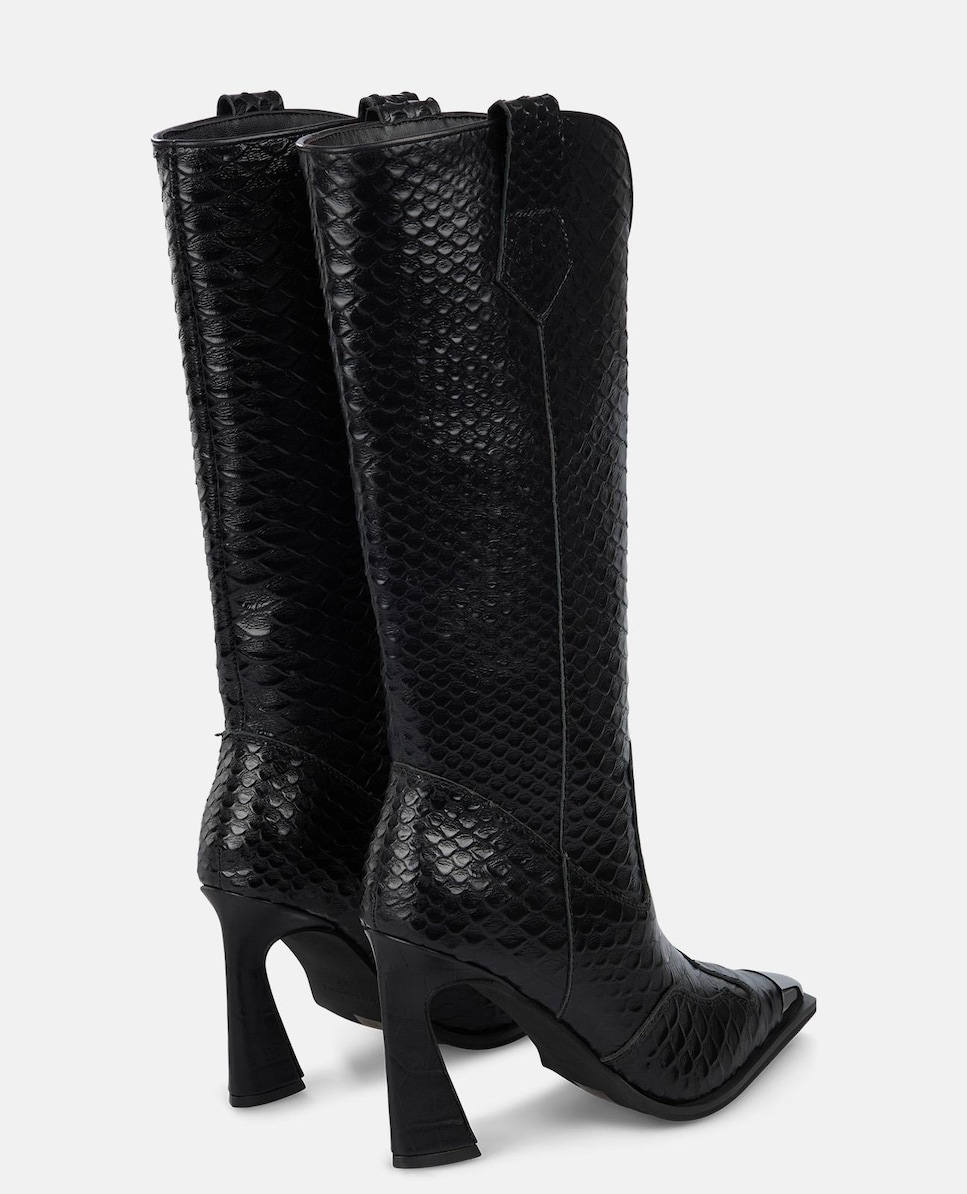 Botas de Salto com Textura e Biqueira Pontiaguda com Detalhe Metálico Preto-3