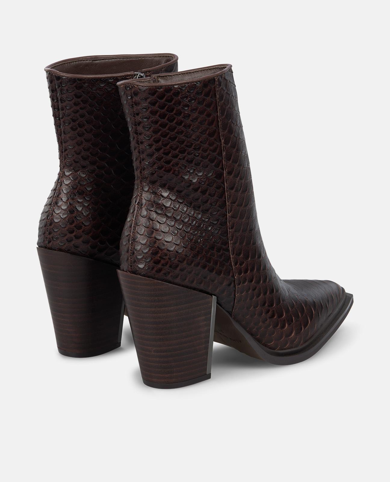 Botins Cowboy com Tacão Largo e Fecho Zip Castanho-3