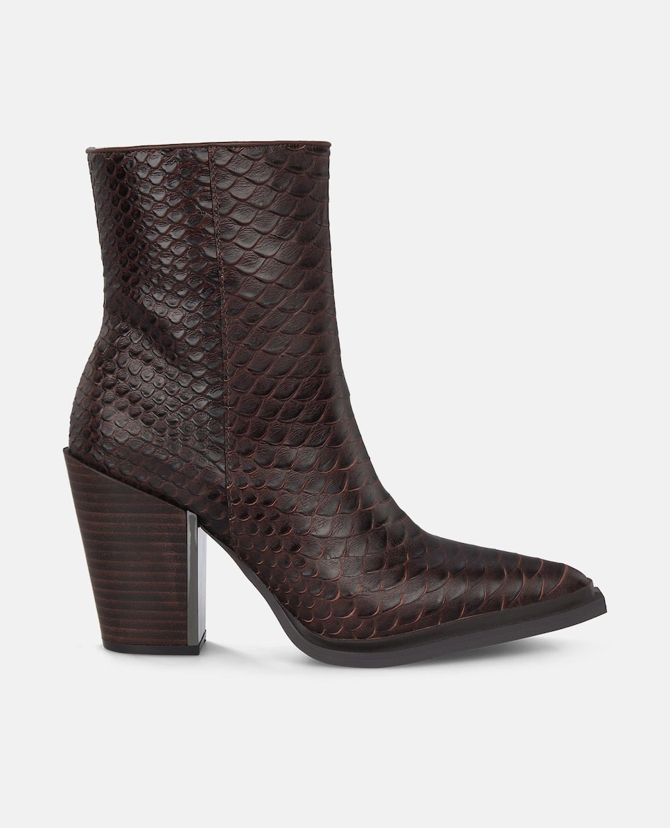 Botins Cowboy com Tacão Largo e Fecho Zip Castanho-1