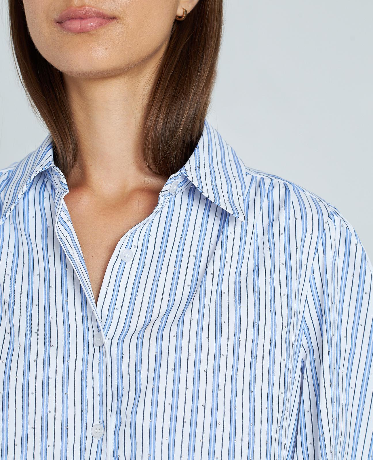 Camisa Às Riscas com Detalhes de Pedraria Azul-3
