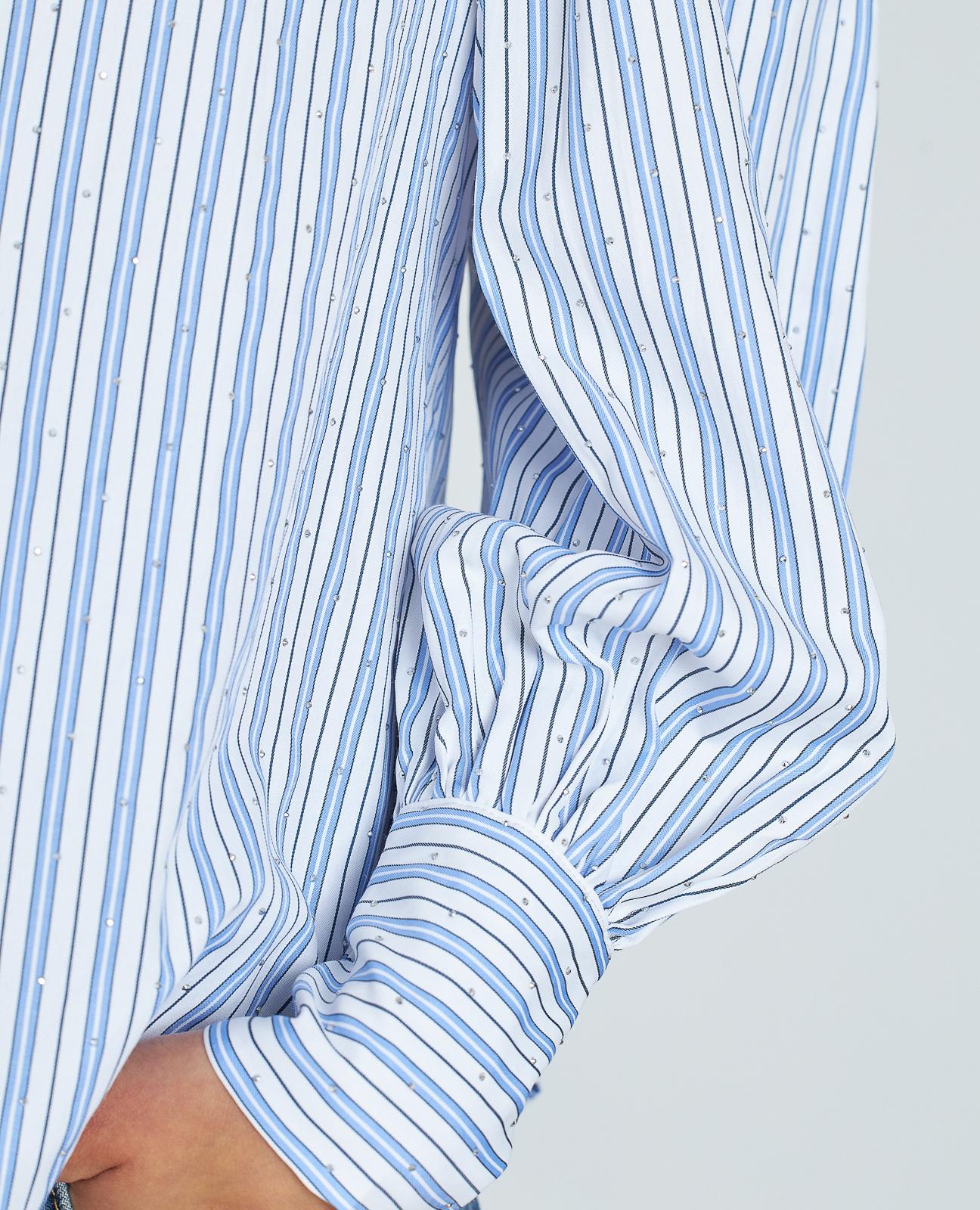 Camisa Às Riscas com Detalhes de Pedraria Azul-4