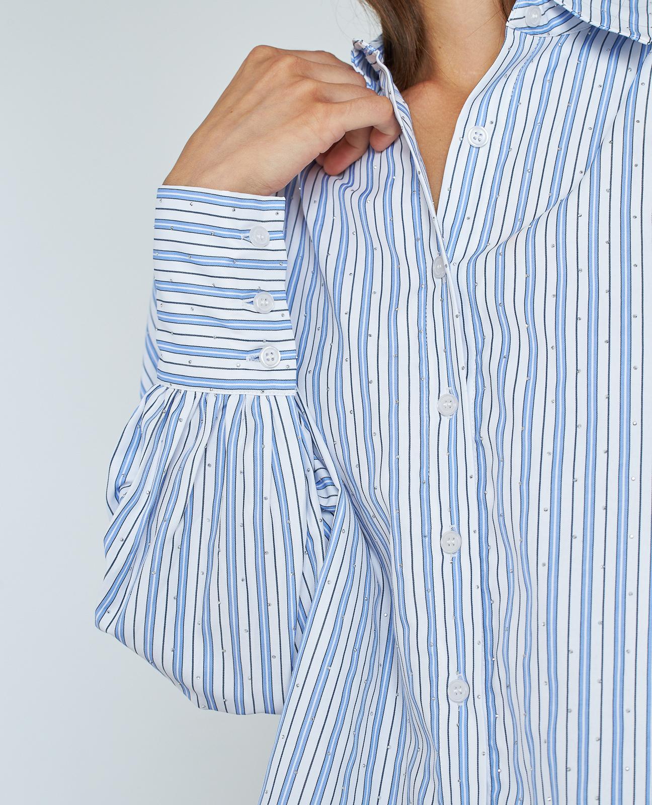 Camisa Às Riscas com Detalhes de Pedraria Azul-5
