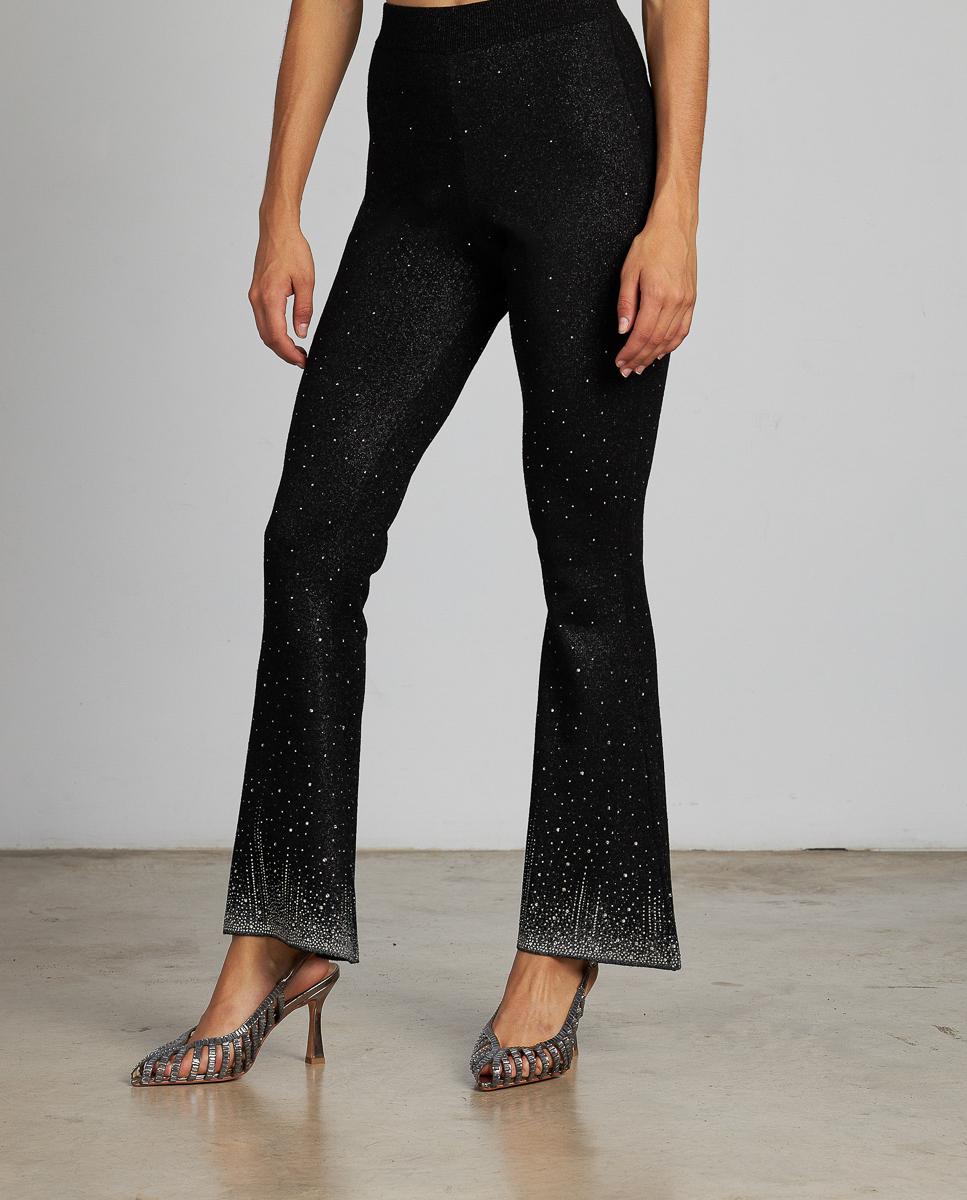 Imagem 0 de Calças À Boca de Sino Elásticas com Detalhes de Pedraria