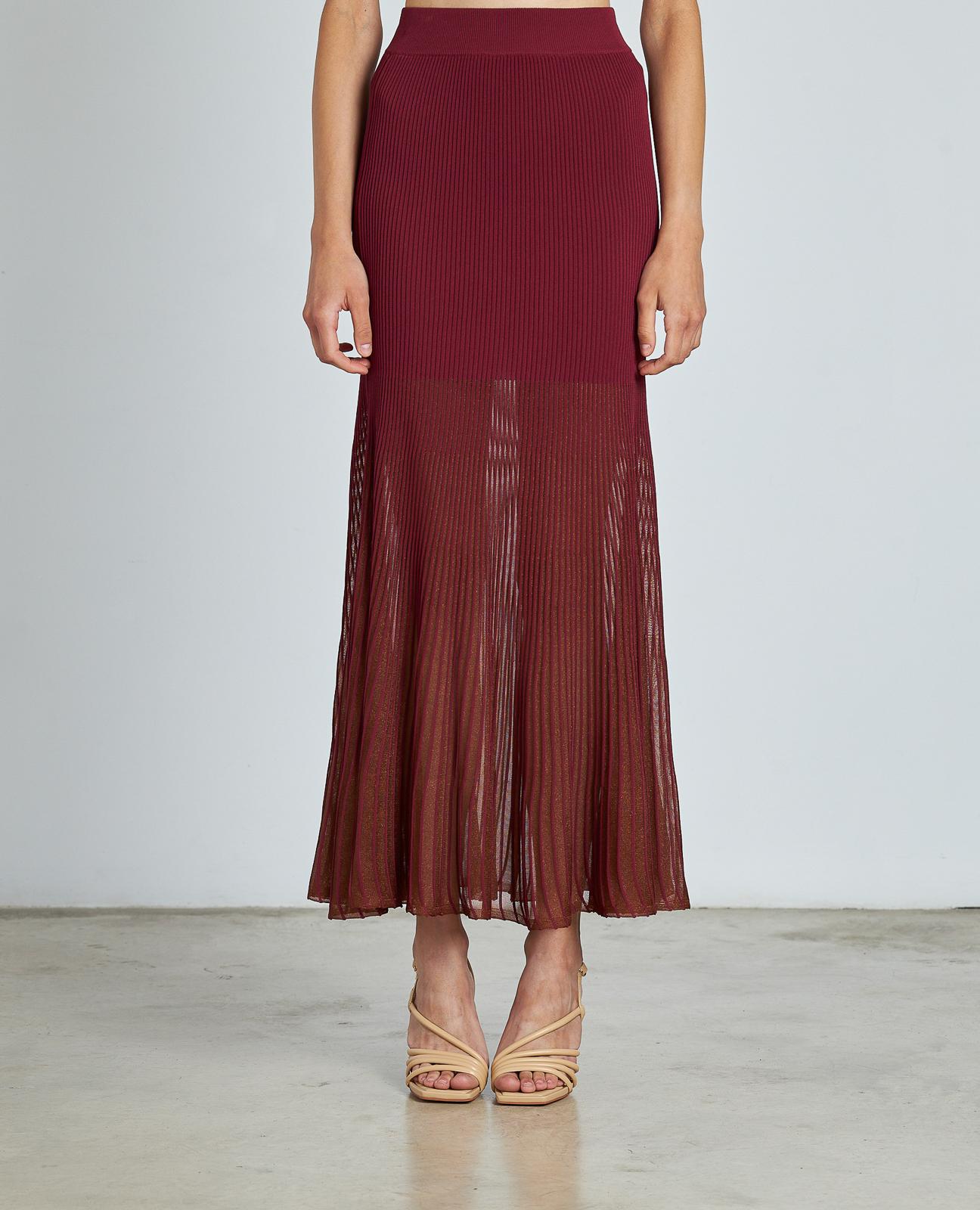 Saia Midi com Folhos na Bainha Semitransparente Bordeaux-1