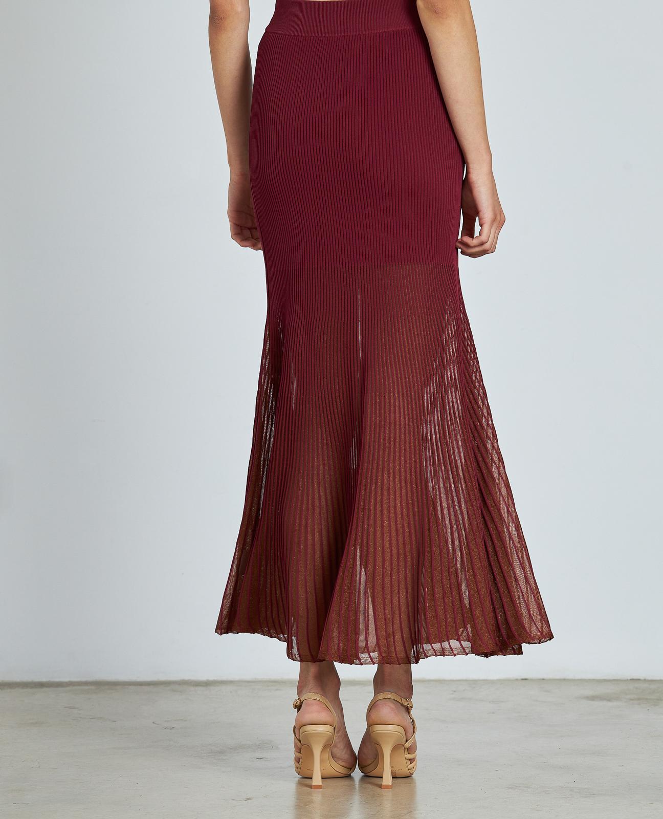 Saia Midi com Folhos na Bainha Semitransparente Bordeaux-5