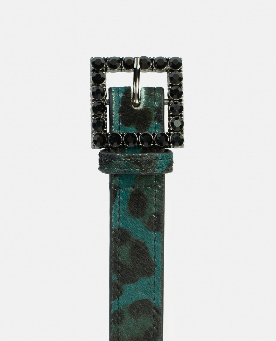 Cinto de Pele com Fivela Quadrada e Detalhes de Pedraria Azul-marinho / Verde-4