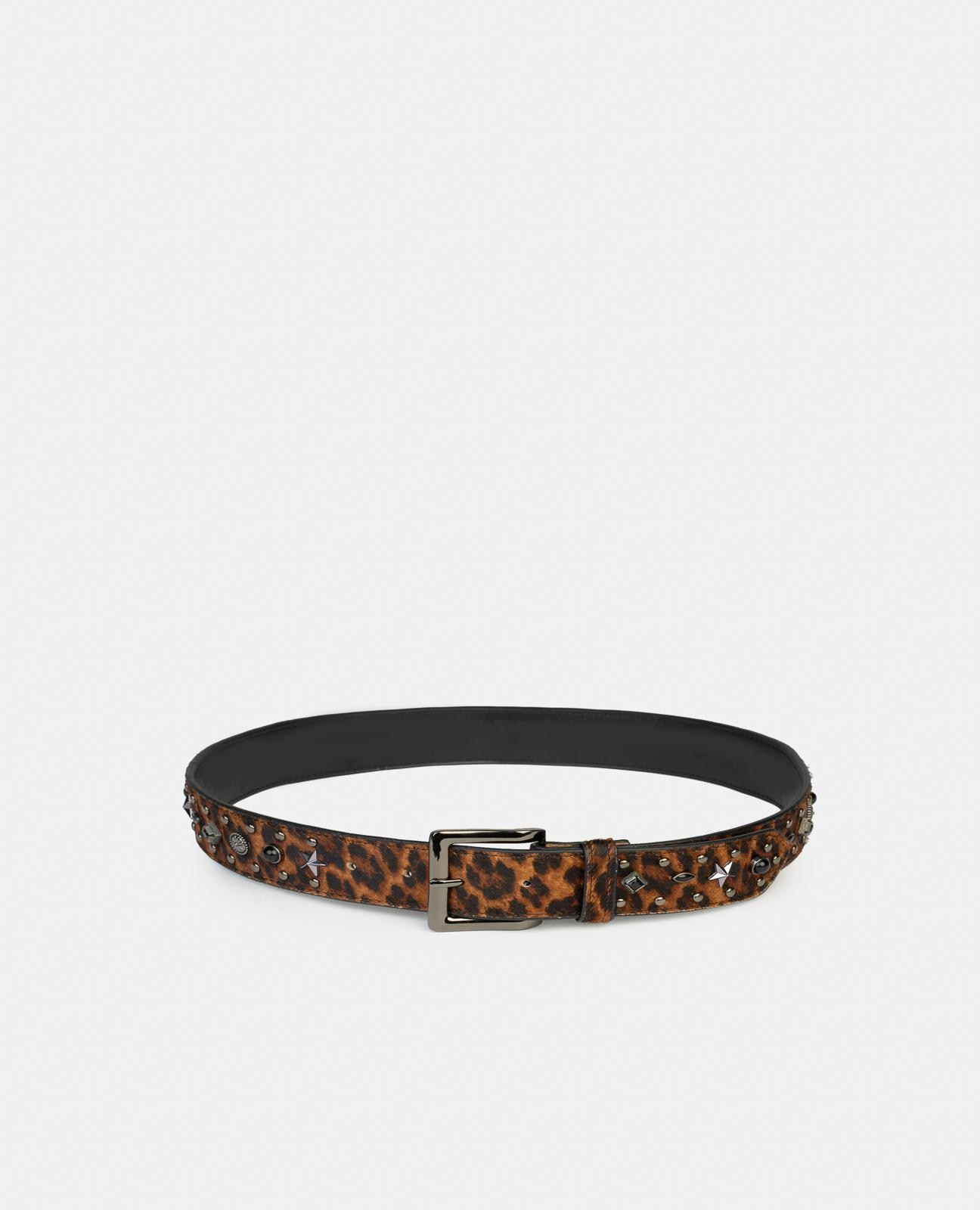 Cinto de Pele com Fivela Quadrada e Detalhes de Tachas Castanho / Laranja-1