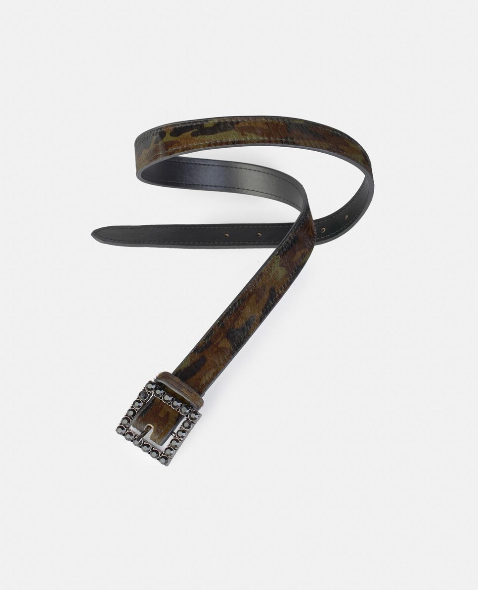 Cinto de Pele com Fivela Quadrada e Detalhes de Pedraria Verde-escuro-2