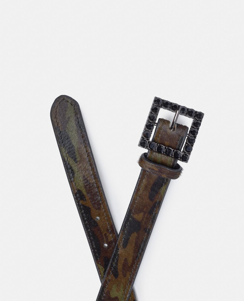 Cinto de Pele com Fivela Quadrada e Detalhes de Pedraria Verde-escuro-3