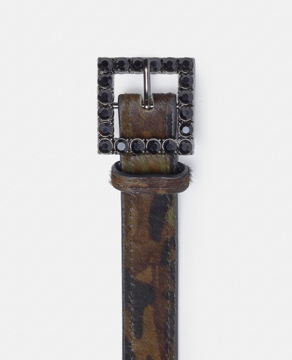 Cinto de Pele com Fivela Quadrada e Detalhes de Pedraria Verde-escuro-4