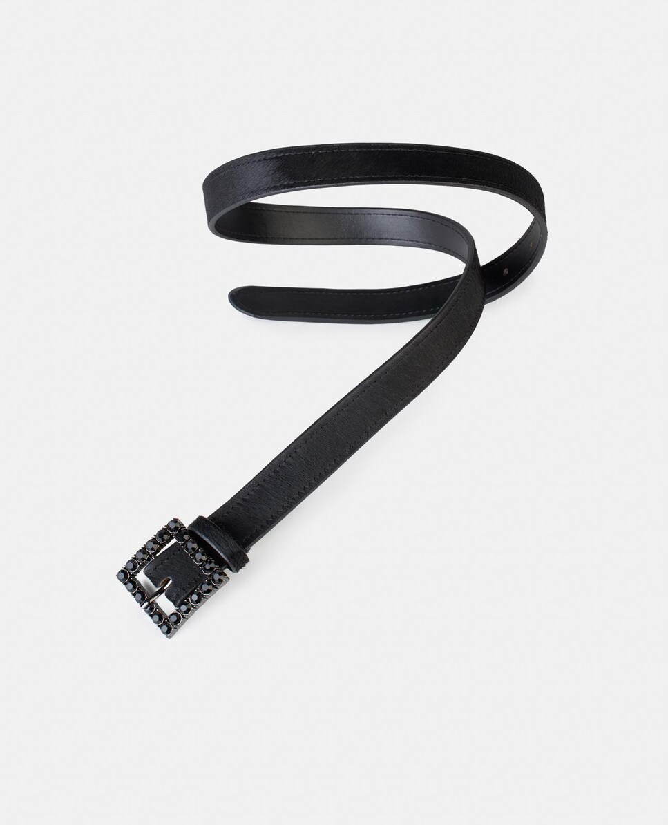 Cinto de Pele com Fivela Quadrada e Detalhes de Pedraria Preto-2