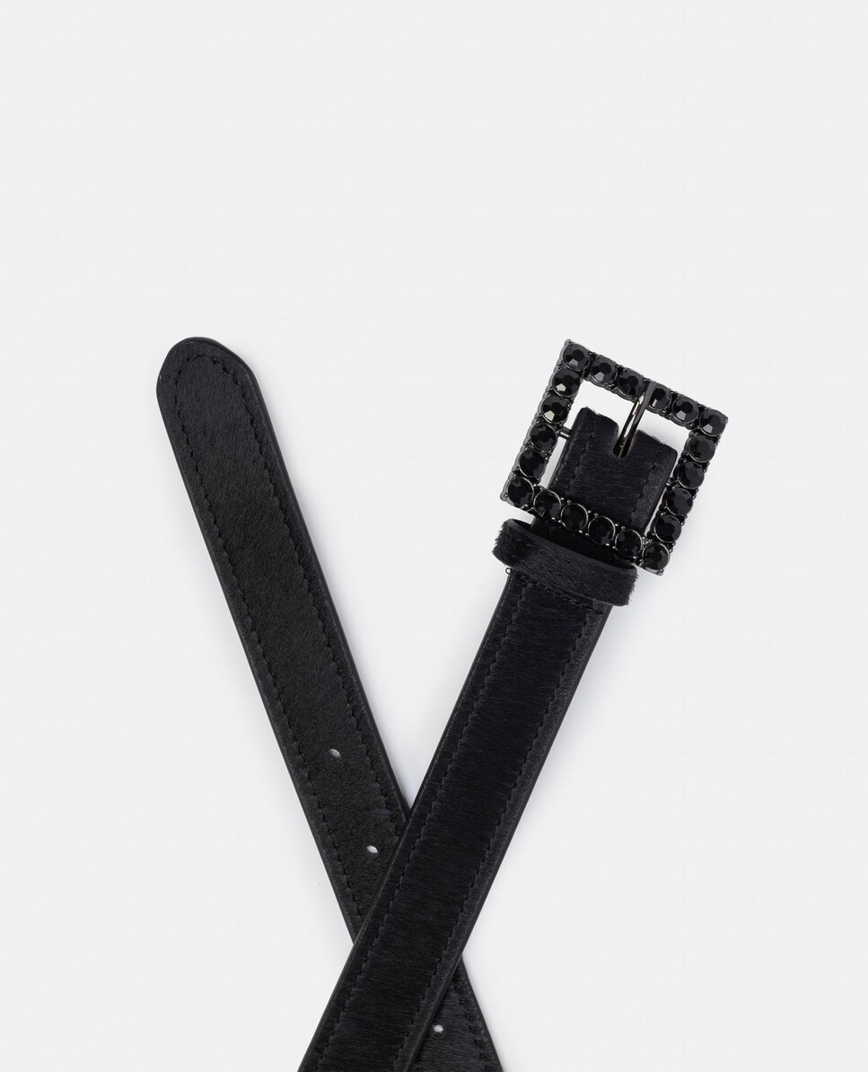 Cinto de Pele com Fivela Quadrada e Detalhes de Pedraria Preto-3