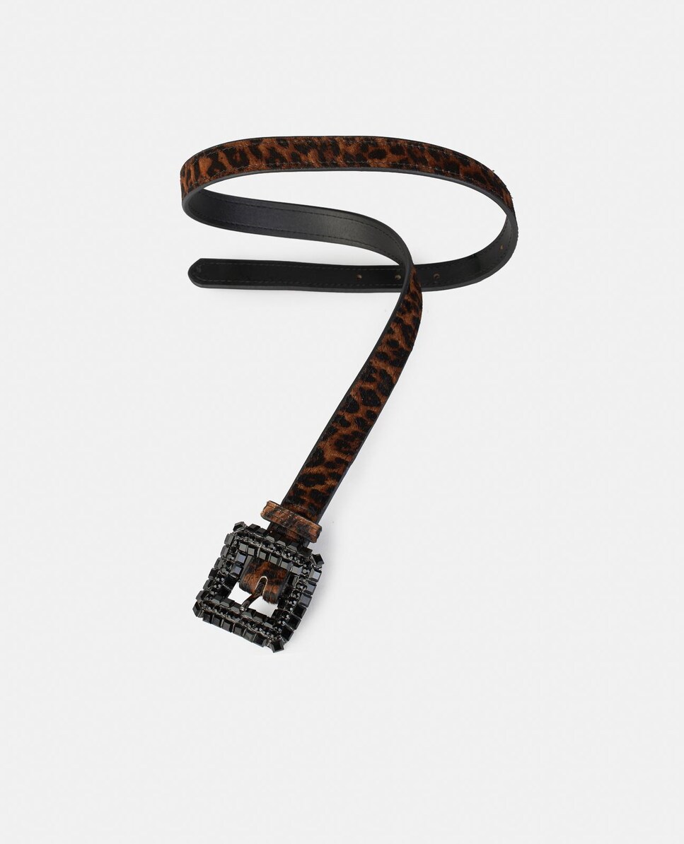 Cinto de Pele com Fivela Quadrada e Detalhes de Pedraria Castanho-2