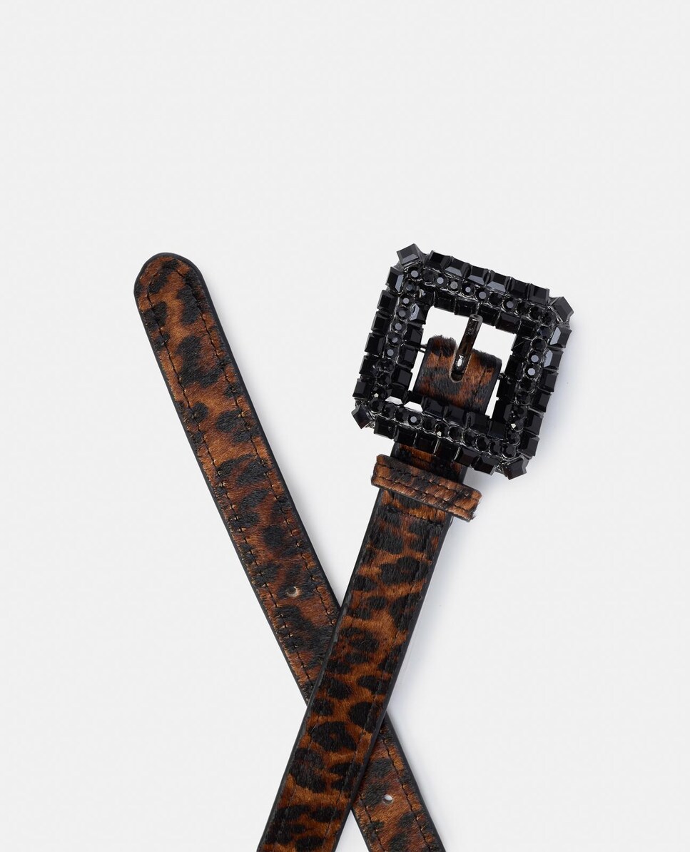 Cinto de Pele com Fivela Quadrada e Detalhes de Pedraria Castanho-3