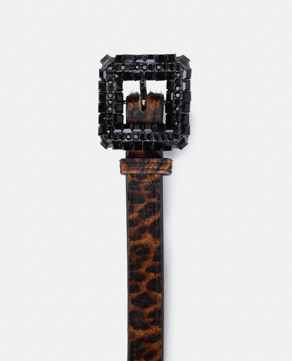 Cinto de Pele com Fivela Quadrada e Detalhes de Pedraria Castanho-4