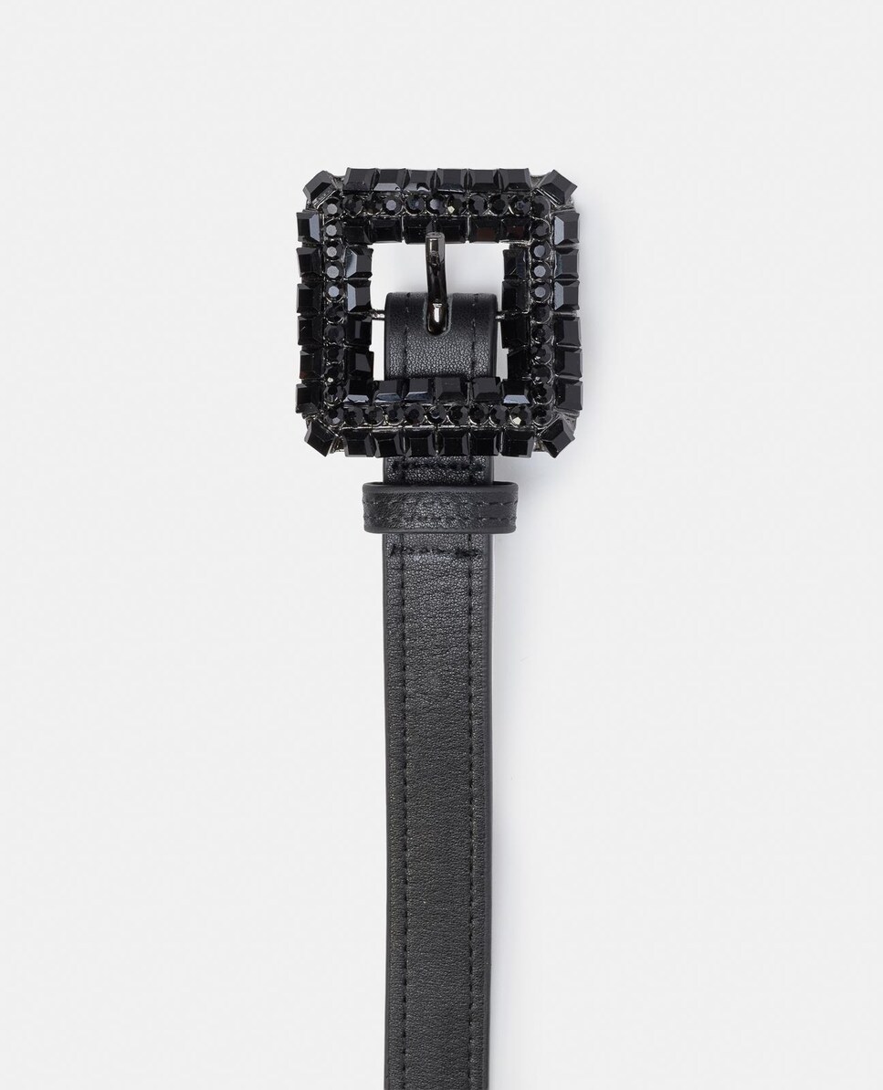 Cinto de Pele com Fivela Quadrada e Detalhes de Pedraria Preto-4