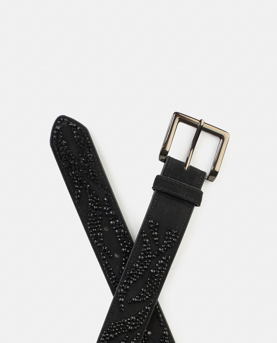Cinto de Pele com Fivela Quadrada e Detalhes de Pedraria Preto-3