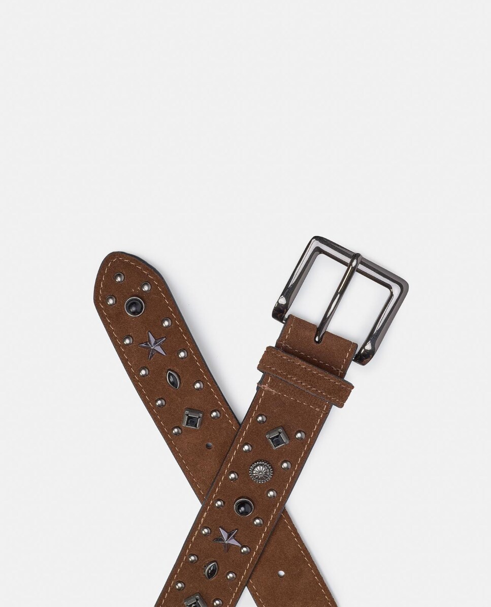 Cinto de Pele com Fivela Quadrada e Detalhes de Tachas Camel-3