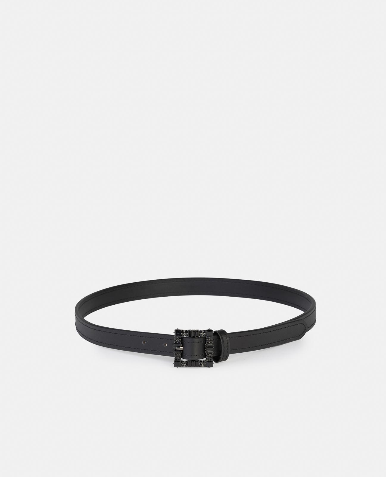 Cinto de Pele com Fivela de Pedraria Preto-1